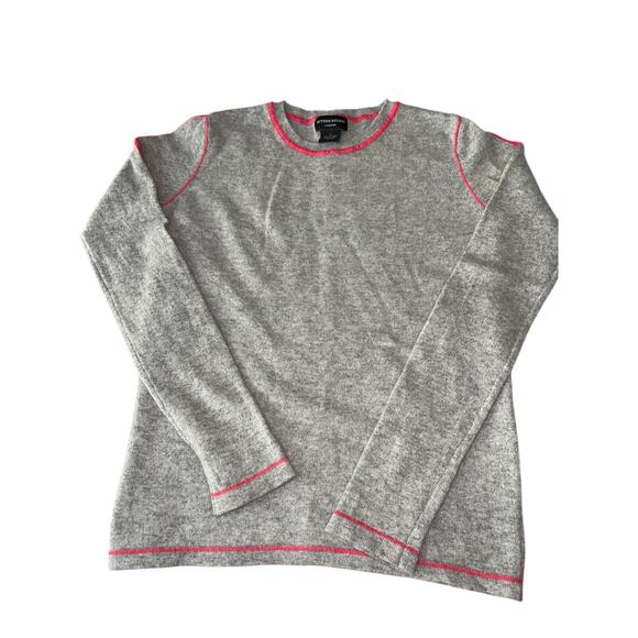 Sutton Studio Cashmere Gray Pink Trim Crewneck Sweater Women’s M - Picture 1 of 4